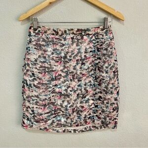 REISS Ruched Floral Mini Skirt - Watercolor Abstract Print - Size USA 2